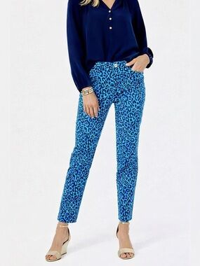 Lilly Pulitzer Kelly Stretch Pants in Blue Leopard “My Favorite Spot”